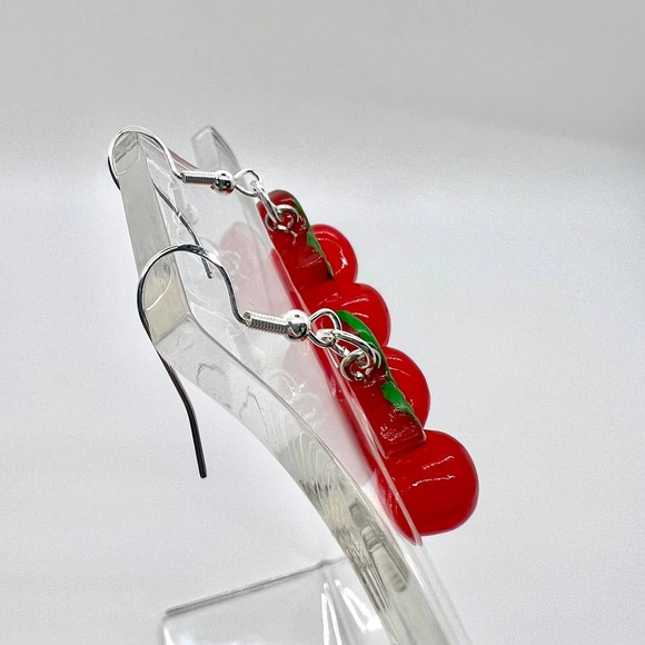 Cherry Earrings - Fruit Earrings - Red Cherries Summer Earrings - Picture 2 of 8